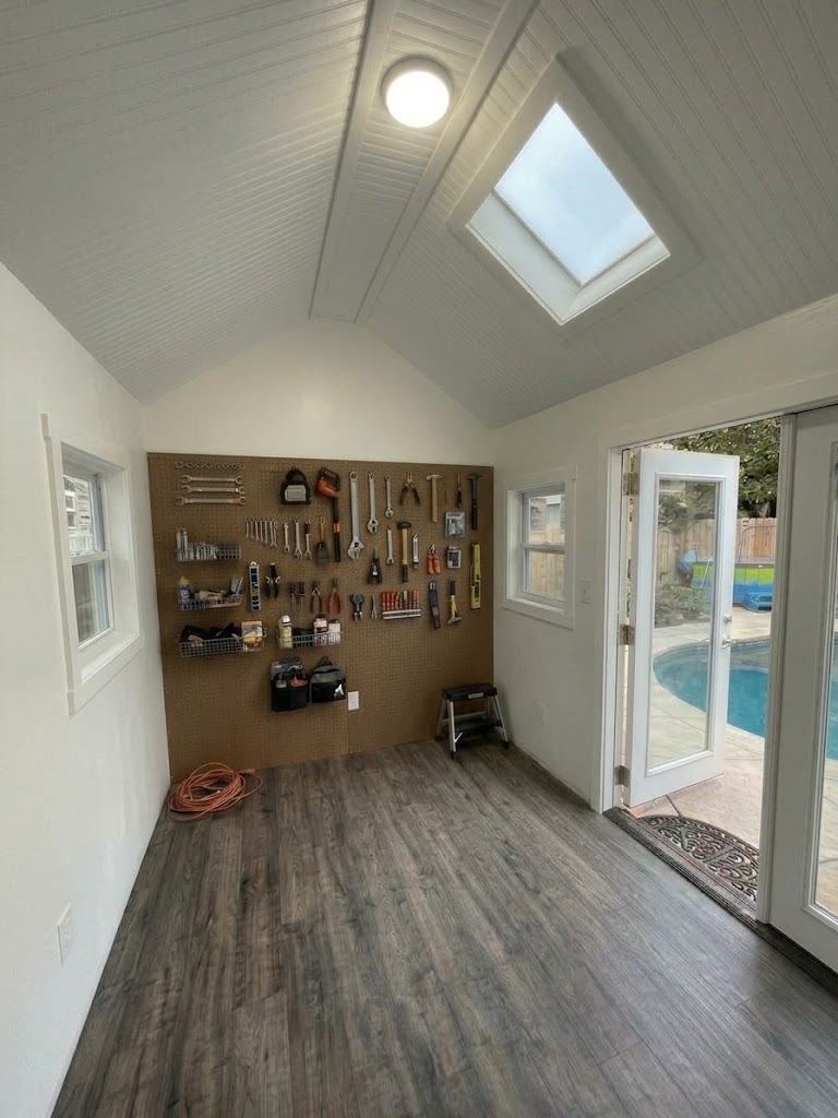 Silver interior with pegboard wall